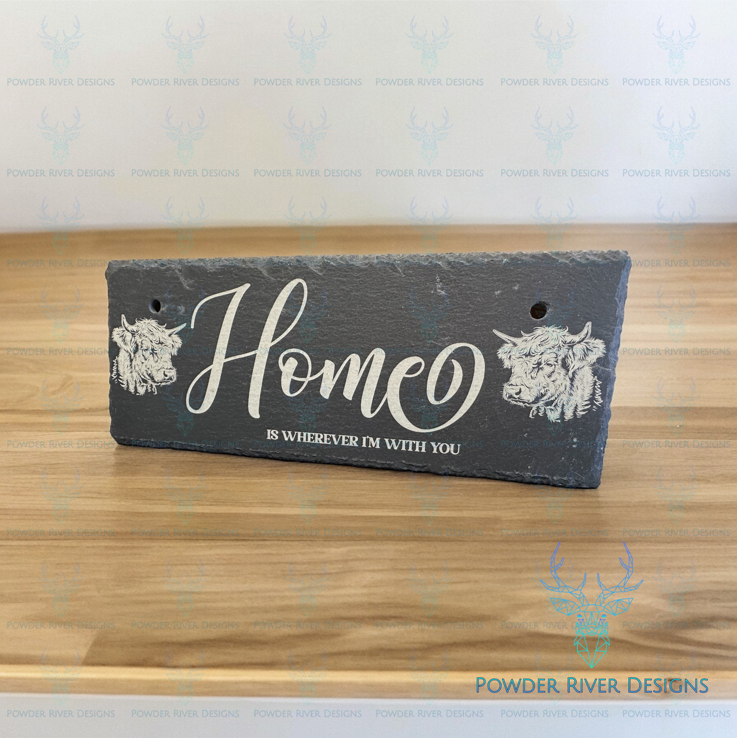 Home Highland Cow Slate Hanging Sign