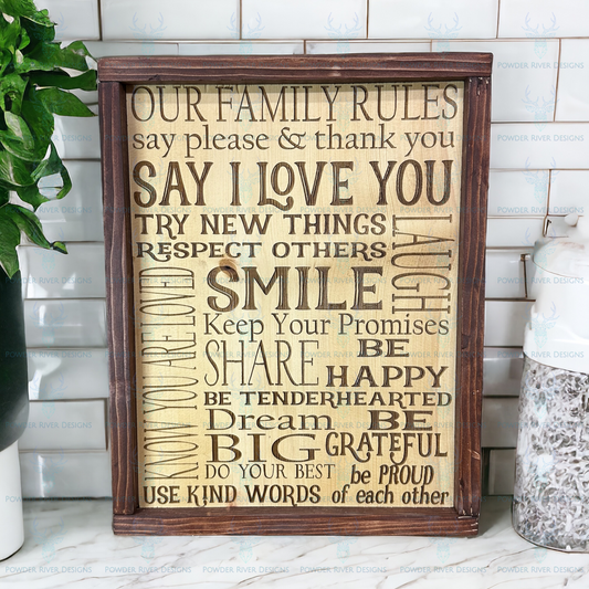 Family Rules Wood Sign