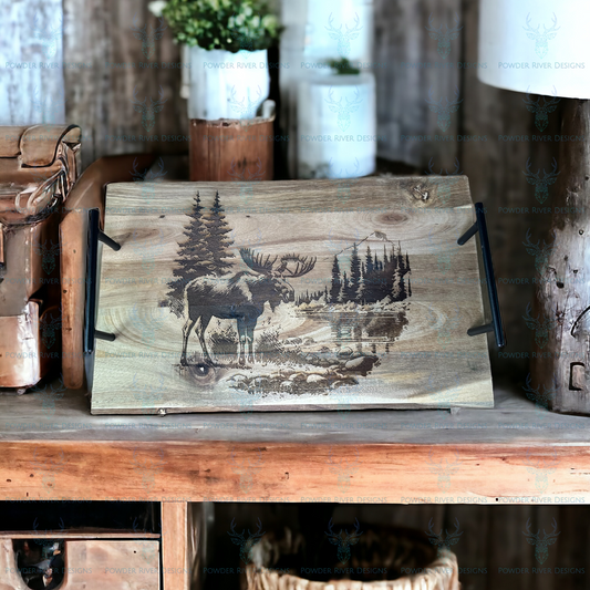 Moose Acacia Wood Serving Tray