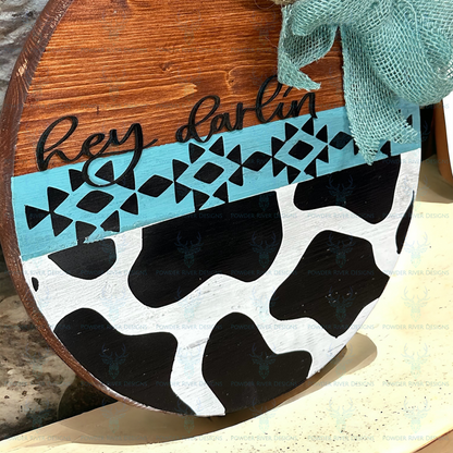 Cow Aztec Print Door Hanger