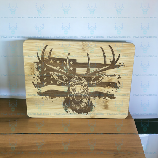 Patriotic Deer Bamboo Cutting Board