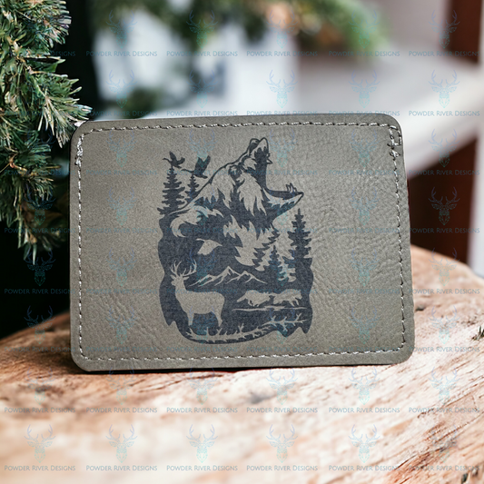 Grizzly Bear Scenery Leatherette ID Holder