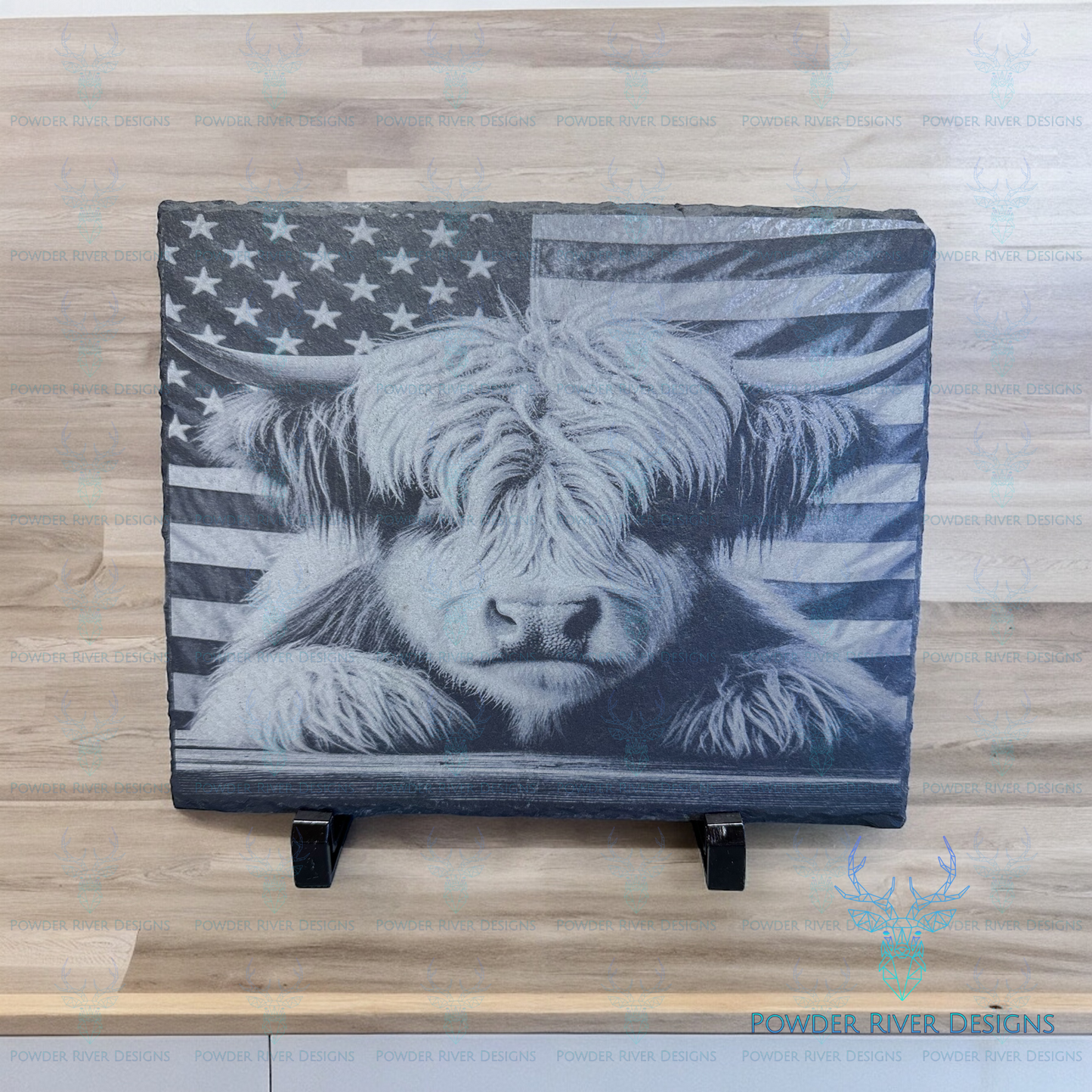 Highland Cow Slate Picture w/Stand