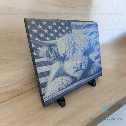 Highland Cow Slate Picture w/Stand