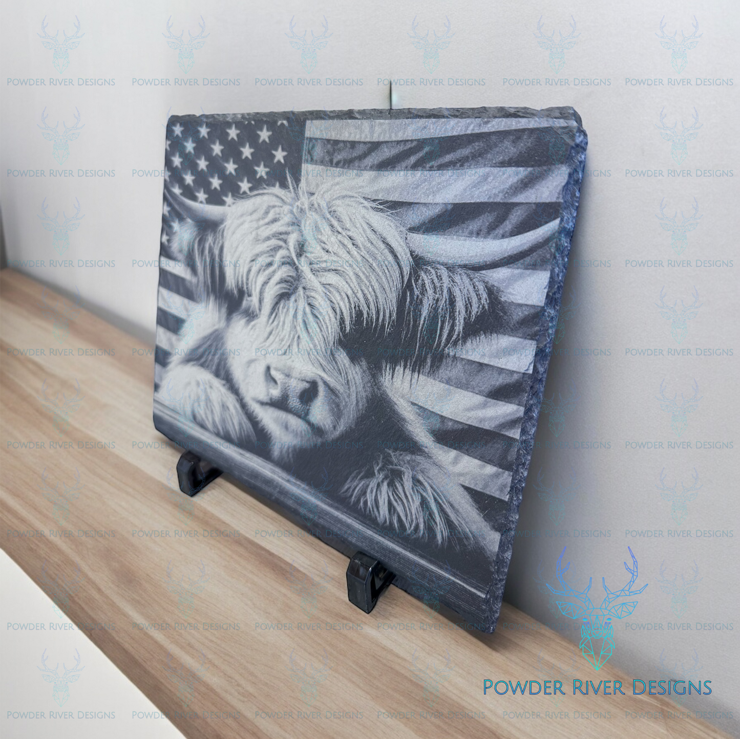 Highland Cow Slate Picture w/Stand