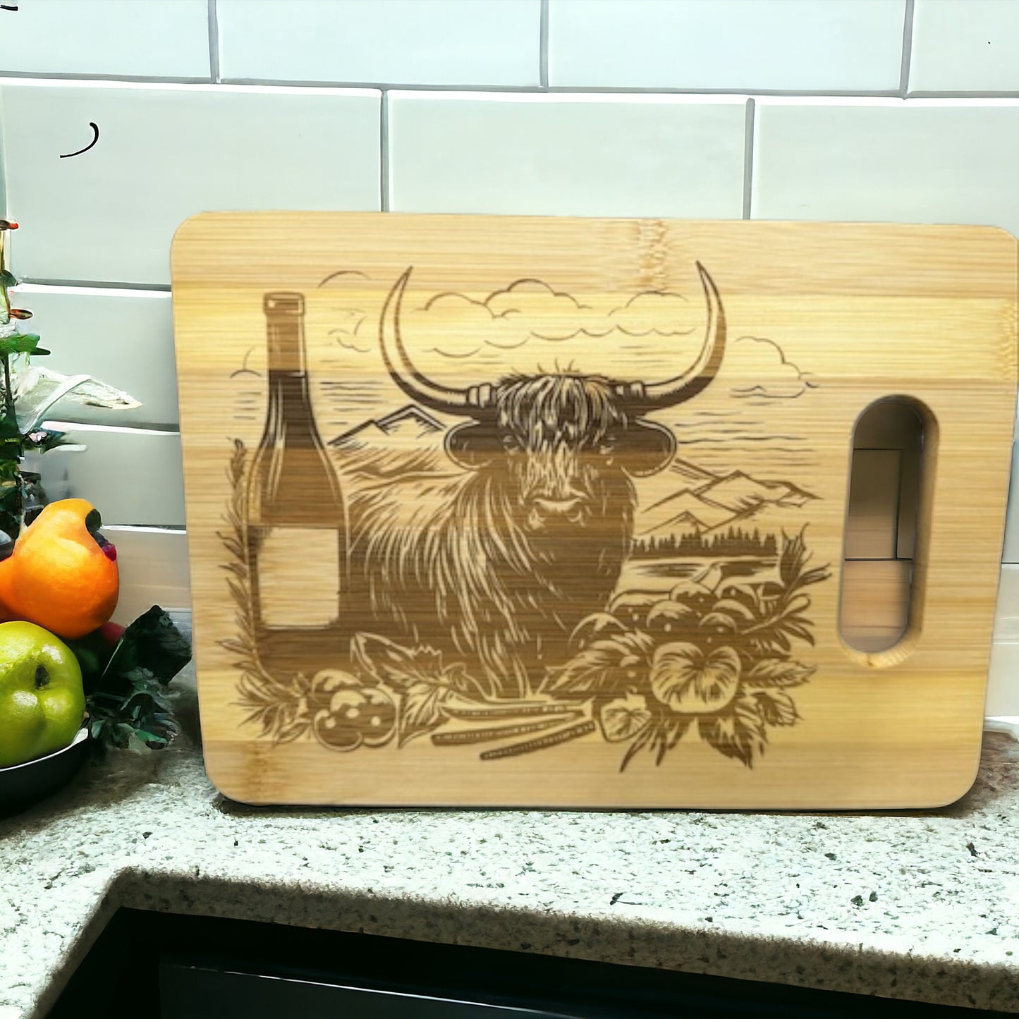 Highland Cow Bamboo Cutting Board