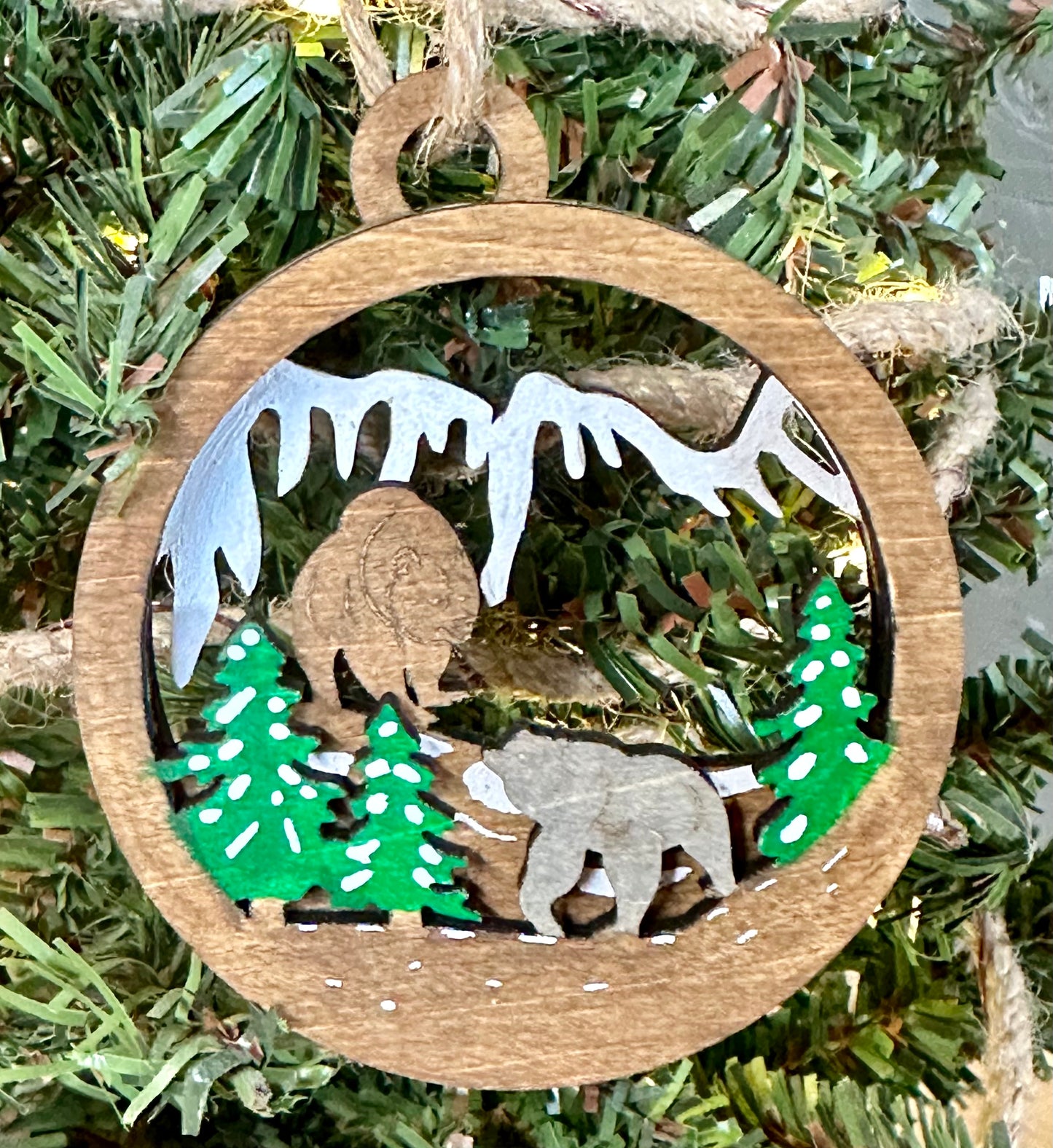 Bears in Forest Layered Wood Ornament