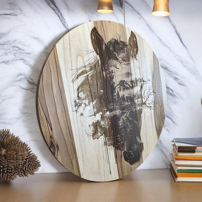 Horse Head with Hidden Scenery Teak Charcuterie Board