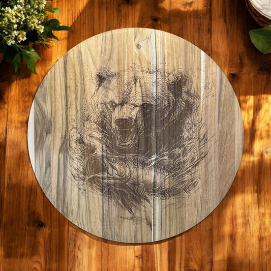 Grizzly Catching Fish Teak Charcuterie Board