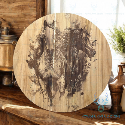 Running Horses Teak Wood Charcuterie Board