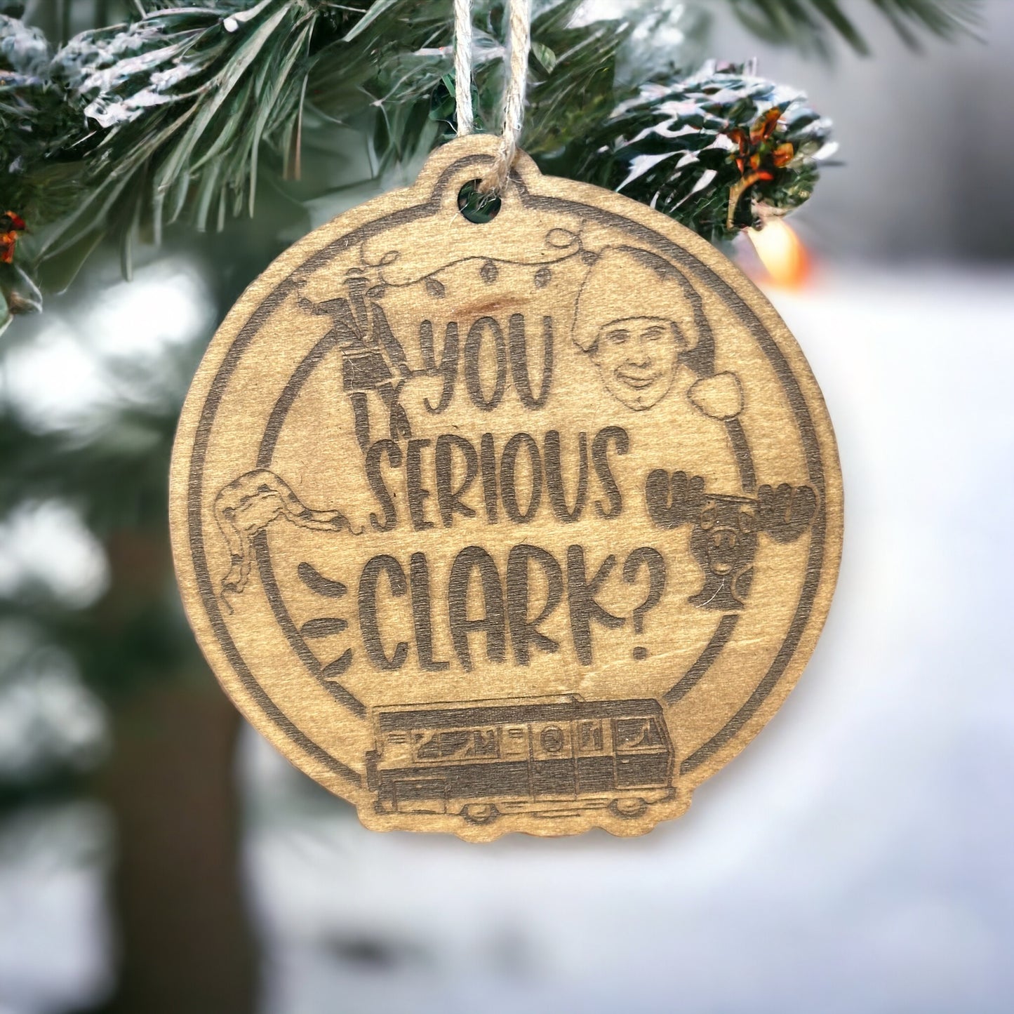 Serious Clark Engraved Wood Ornament