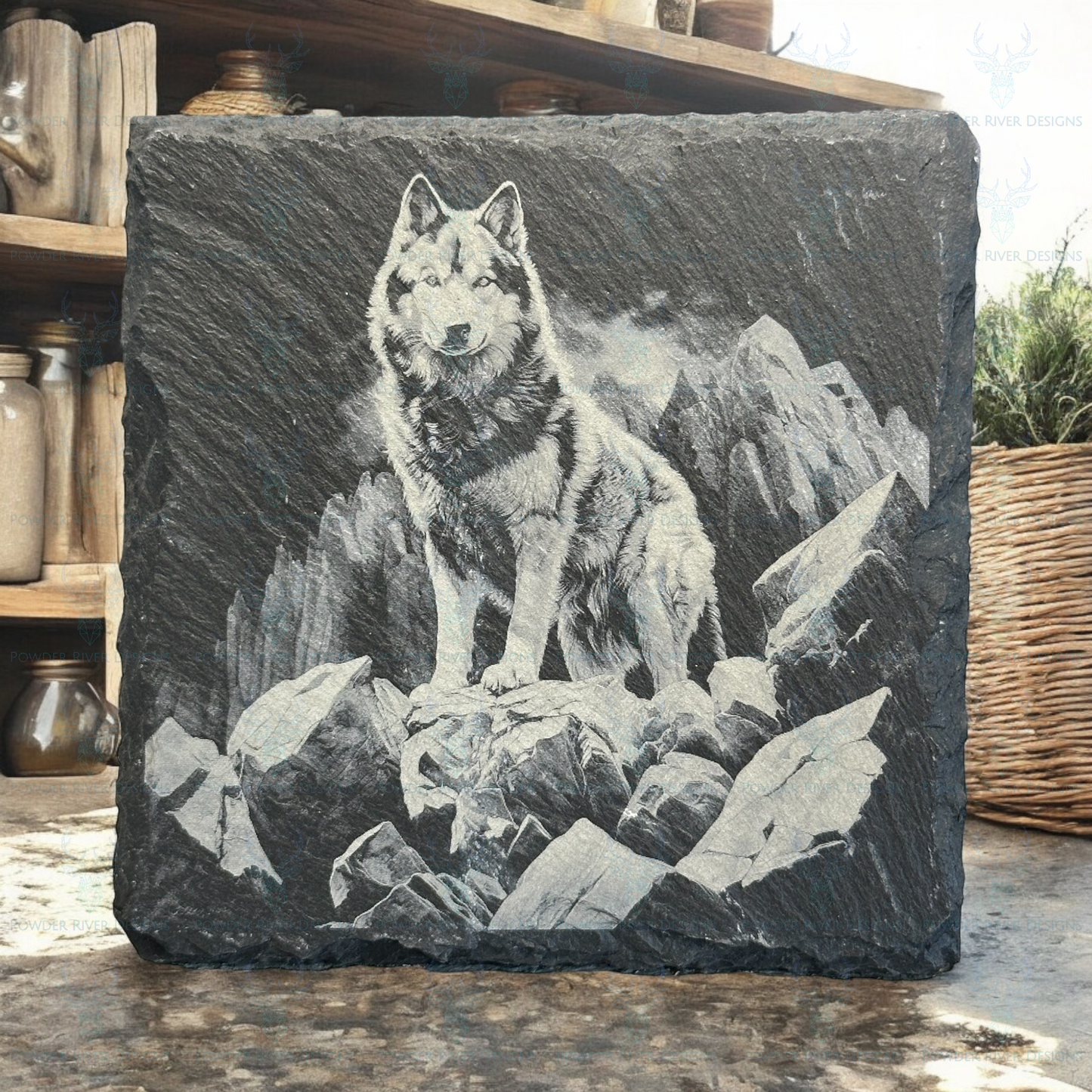 Wolves Slate Coaster Set