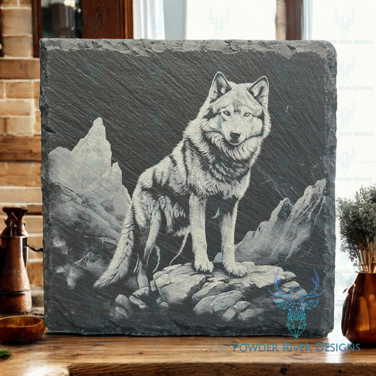 Wolves Slate Coaster Set