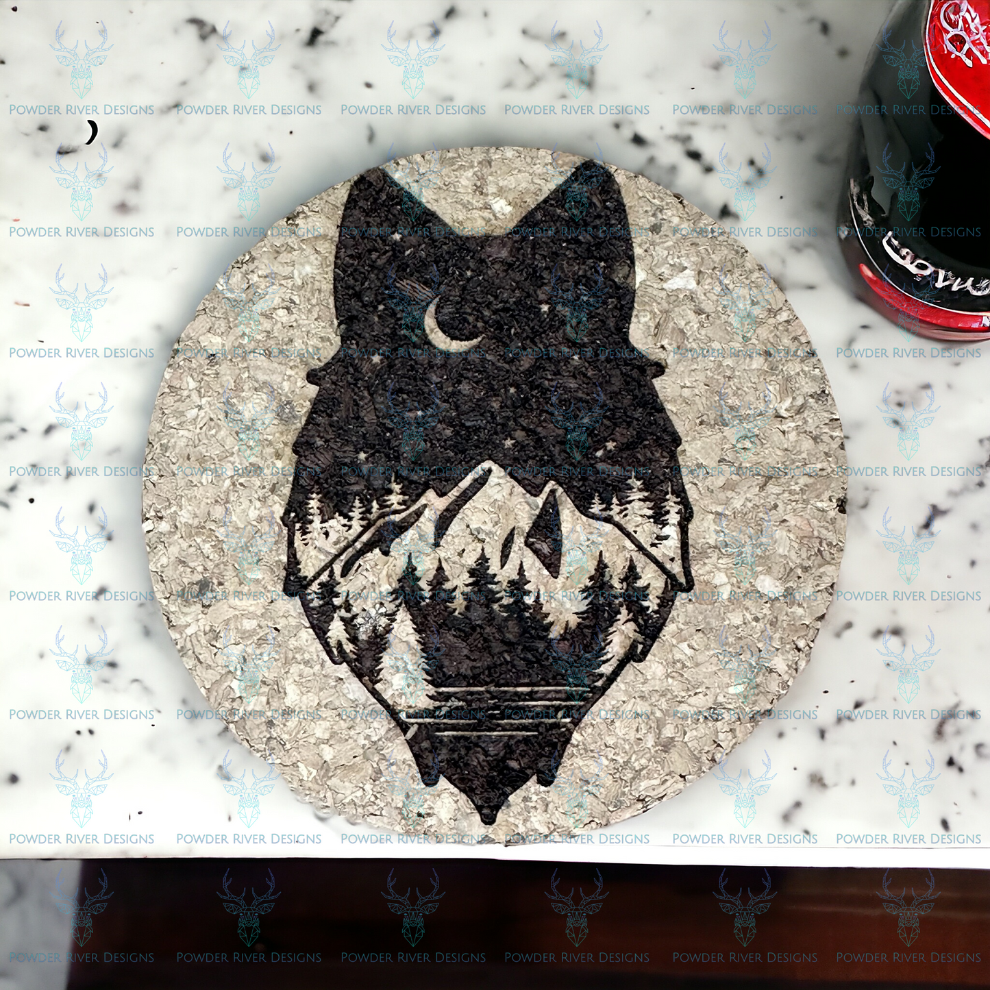 Wolf with Forest Scenery Cork Coaster